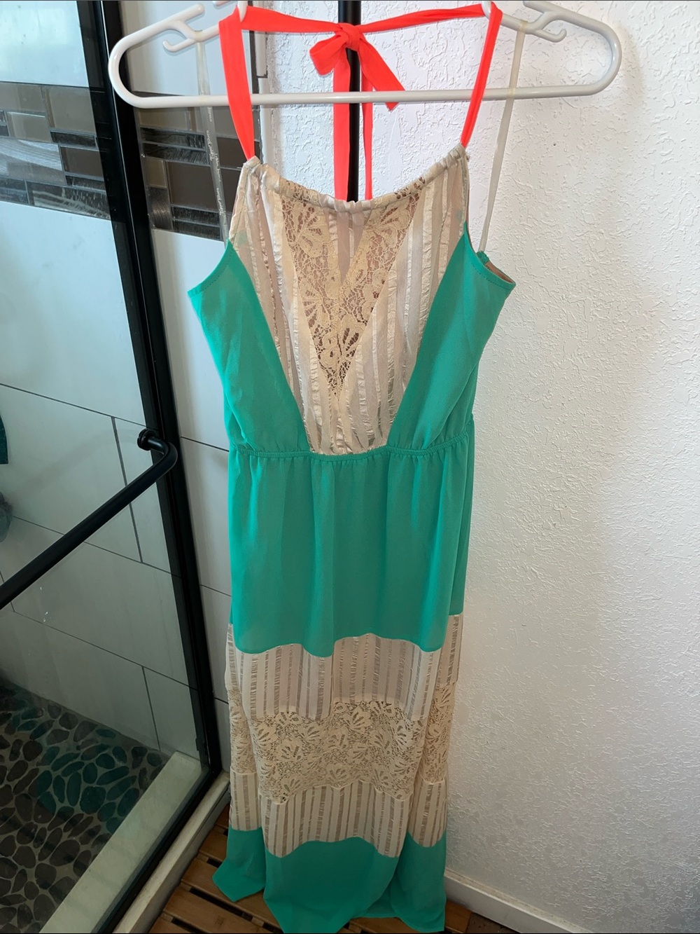 Flying Tomato Teal Halter Dress with Coral Straps